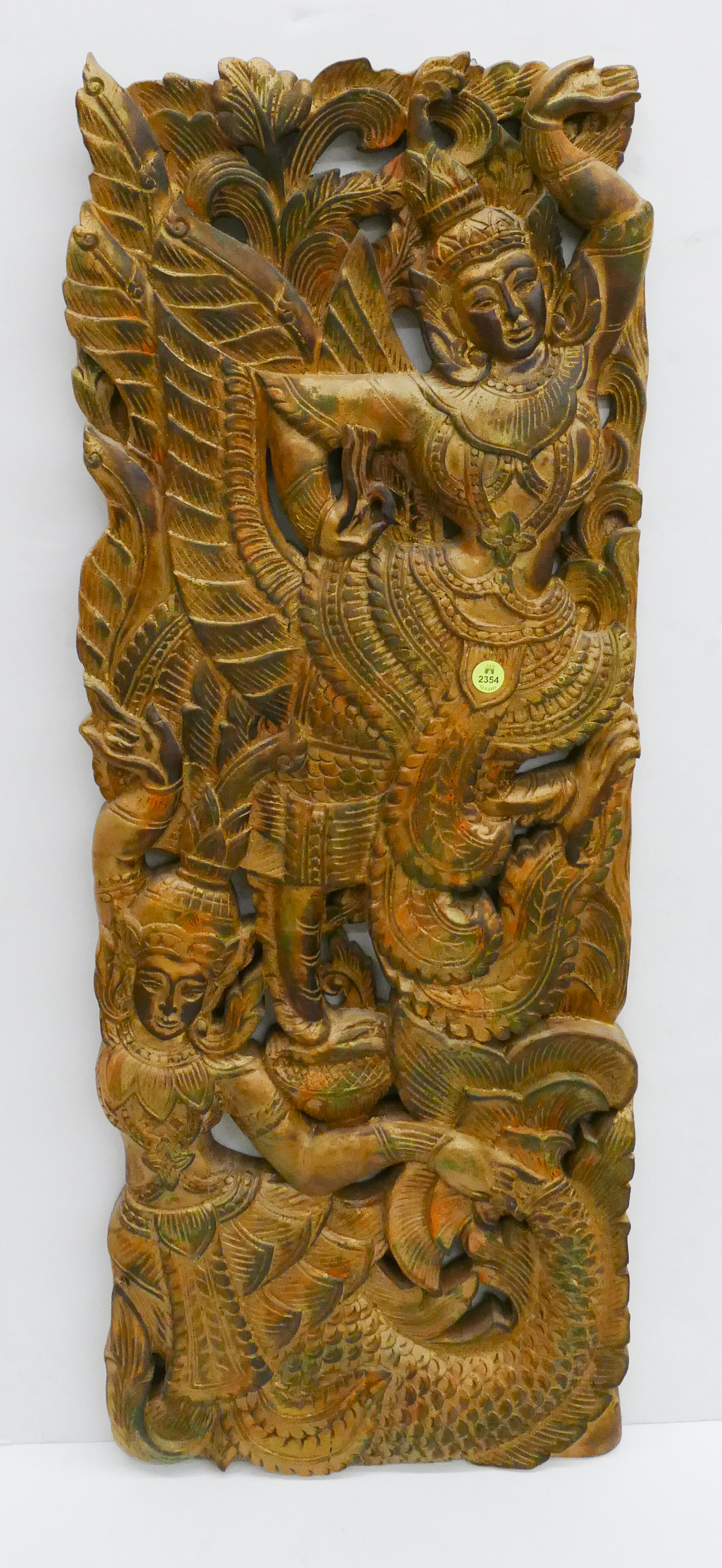 Appraisal: Thai Gilt Carved Wood Dancer Panel- x ''