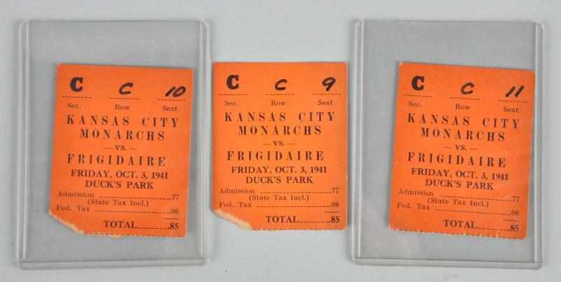 Appraisal: Lot of Kansas City Monarchs Ticket Stubs Description Circa Marked