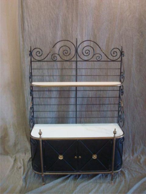 Appraisal: Brass Bakers Rack with Milk Glass Shelves shelf as is