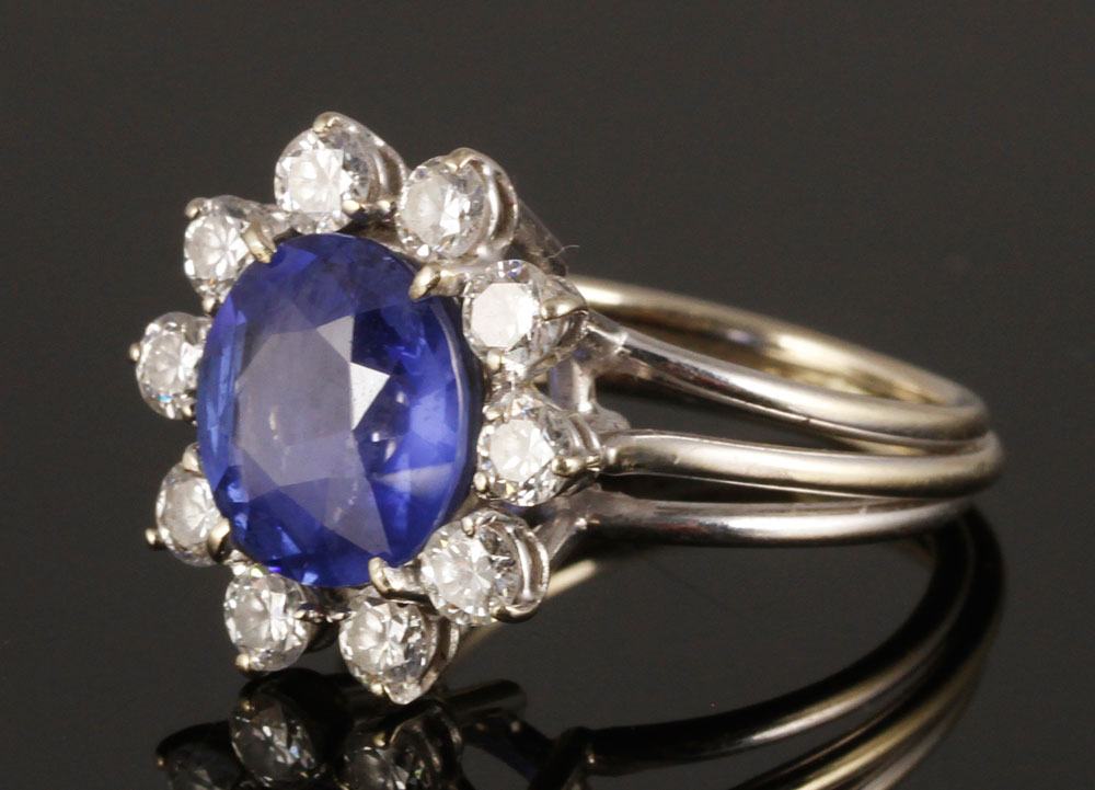 Appraisal: - K Diamond and Ceylon Sapphire Ring K white gold