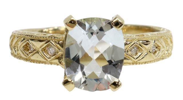 Appraisal: Estate kt yellow gold aquamarine and diamond ring oval aquamarine