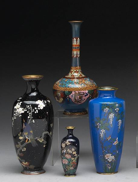 Appraisal: Four cloisonne enamel vases The first of bottle neck form