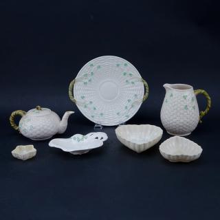 Appraisal: Collection of Miscellaneous Belleek Porcelain Tablewares Includes cake plate pitcher