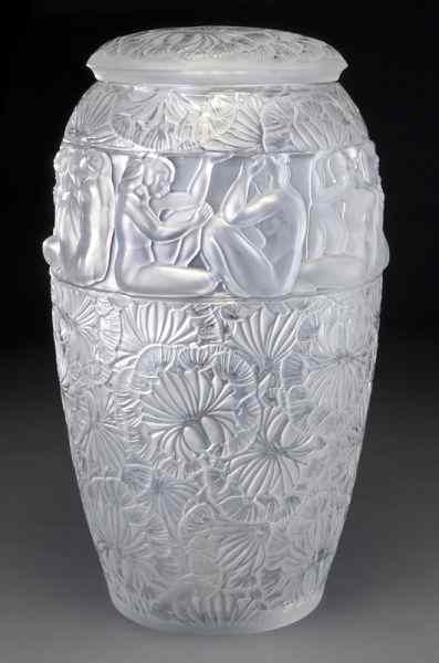 Appraisal: Monumental Lalique ''Angelique'' clear glass vasewith lid cast and etched