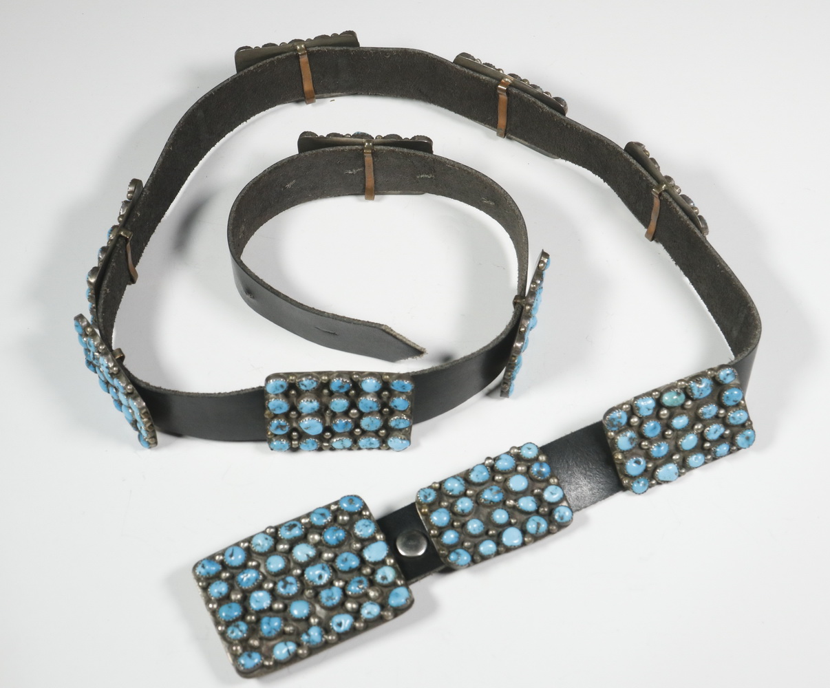 Appraisal: NATIVE AMERICAN CONCHO BELT Finely Crafted Belt with Rectangular Turquoise