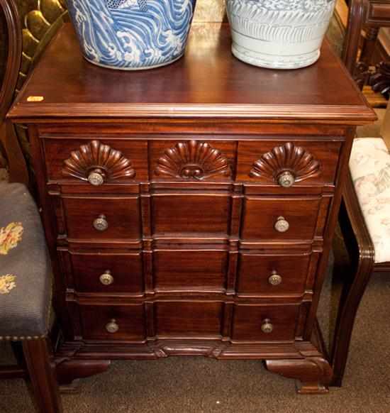 Appraisal: Chippendale style mahogany diminutive block front chest in the Townsend-Goddard