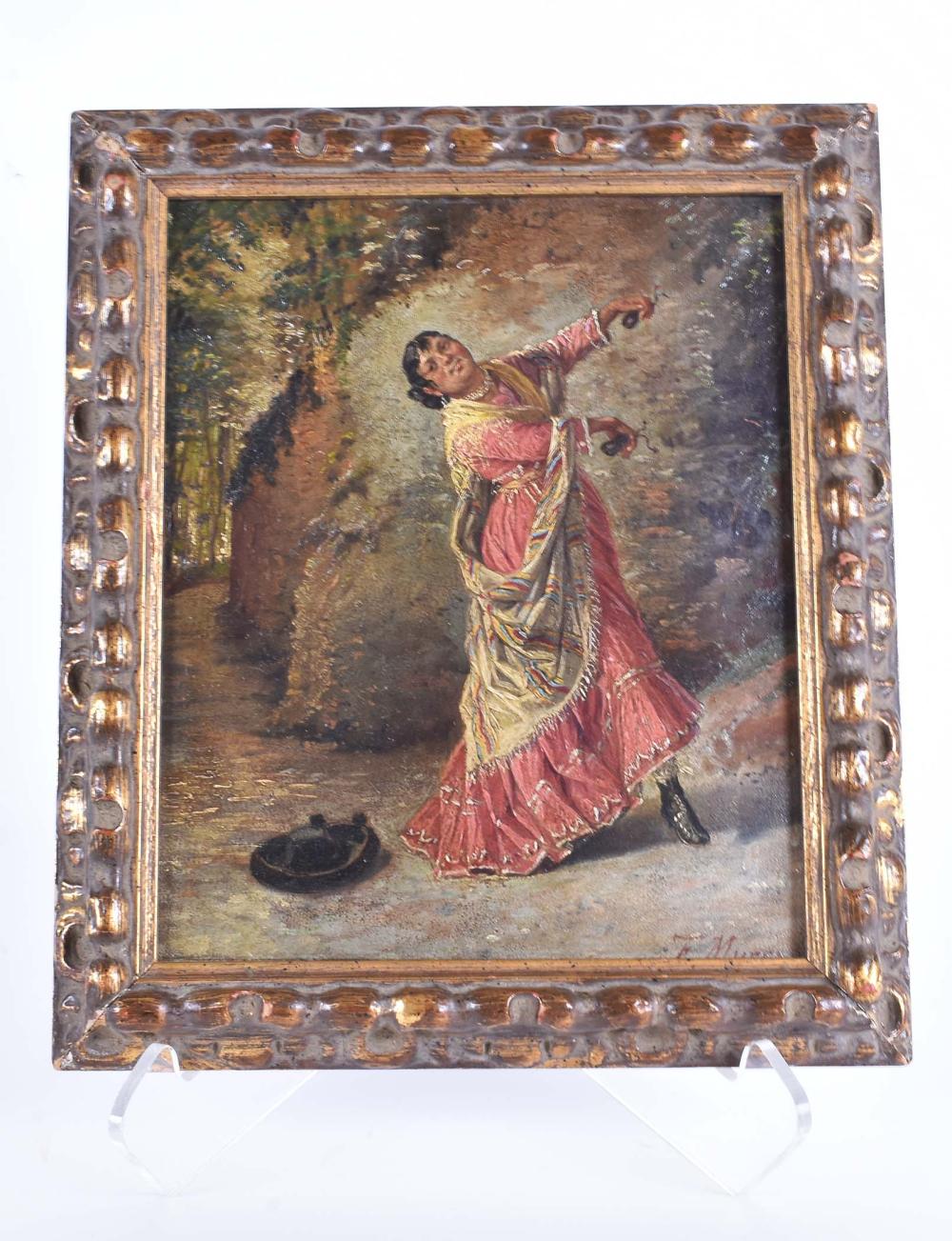 Appraisal: SPANISH SCHOOL TH CENTURY PAINTINGFemale Flamenco Dancer Signed indistinctly l