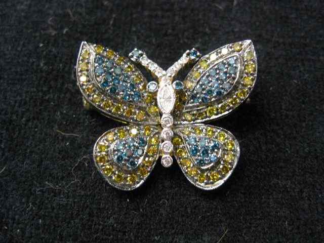 Appraisal: LeVian Fancy Diamond Figural ButterflyBrooch blue yellow white diamonds totaling