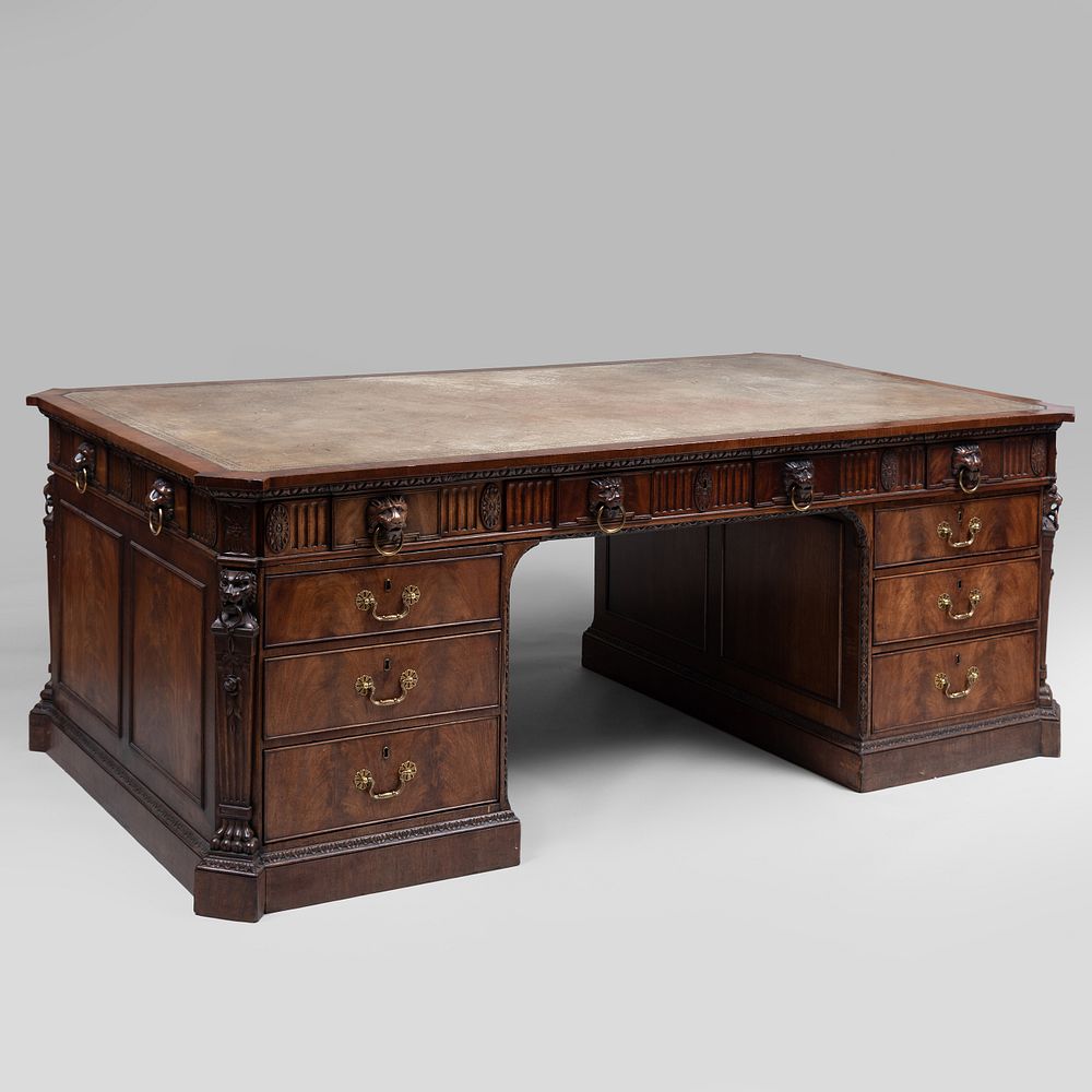 Appraisal: Fine Late George IV Carved Mahogany Partner's Pedestal Desk The