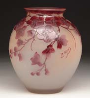 Appraisal: LEGRAS CAMEO ENAMELED VASE Acid-etched and purple enameled flowers and