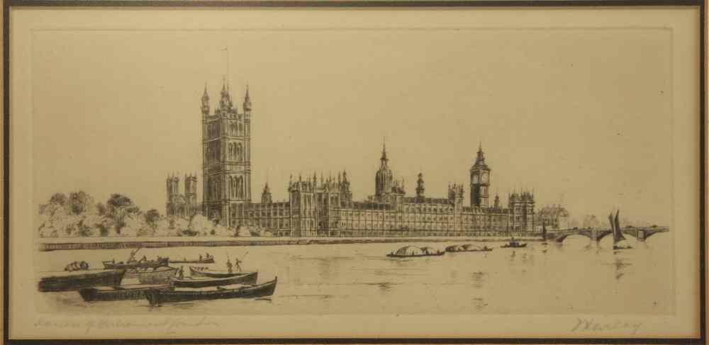 Appraisal: ETCHING - Depicting the Houses of Parliament as seen from