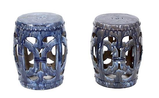 Appraisal: A Pair of Chinese Blue Glazed Ceramic Garden Seats Height