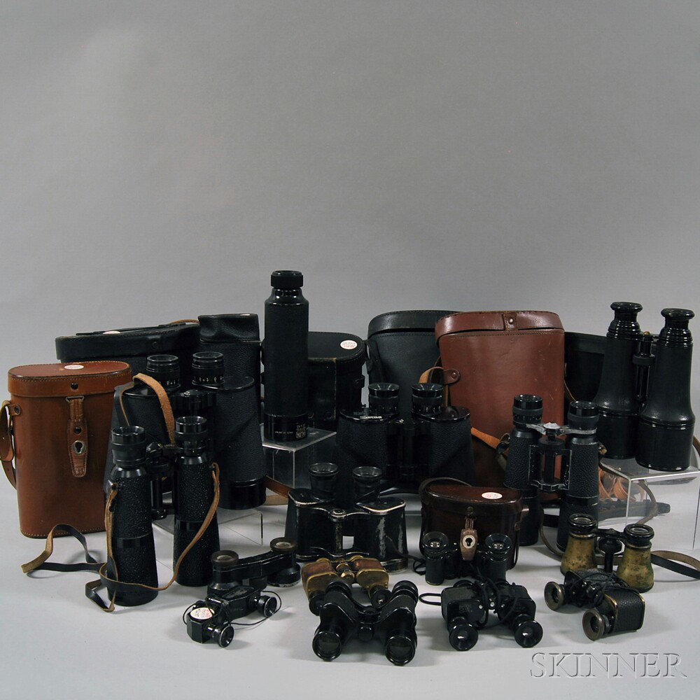 Appraisal: Fourteen Binoculars including a U S Navy BU Ships Mark