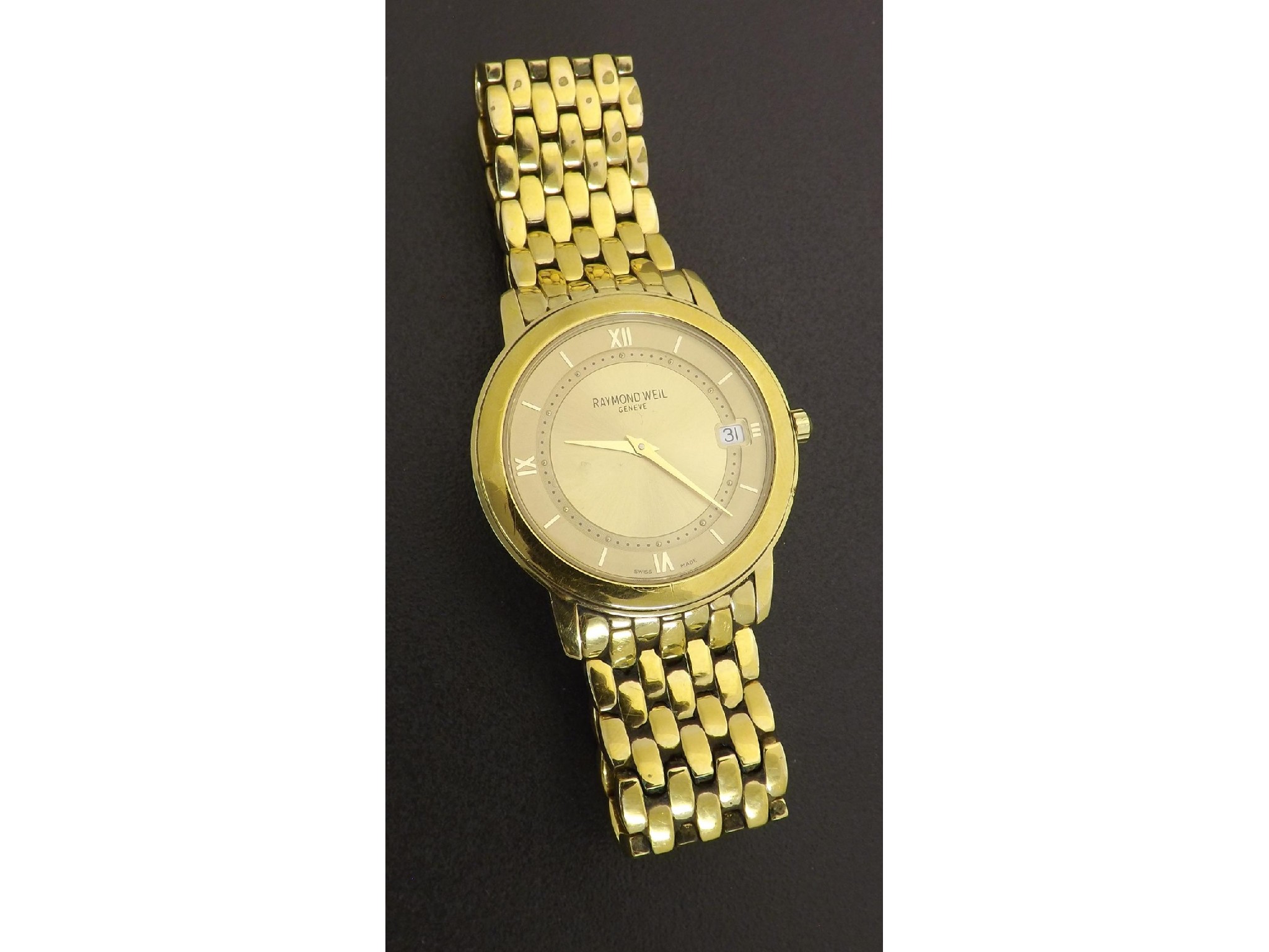 Appraisal: MFAMG Raymond Weil Tradition gold plated gentleman's bracelet watch ref