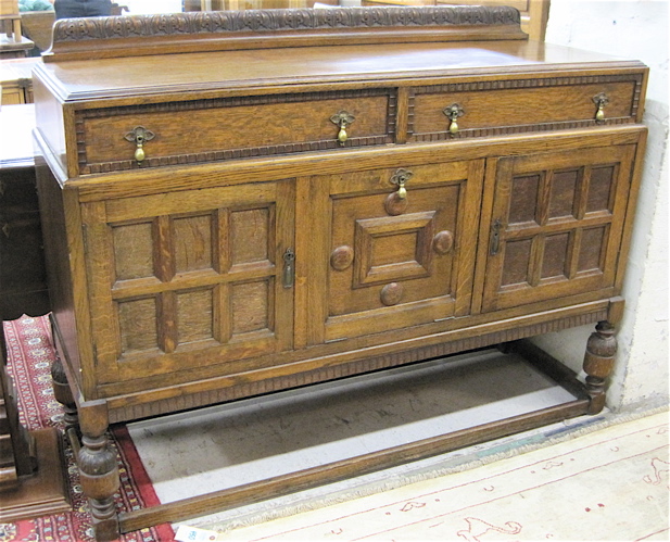 Appraisal: CARVED OAK SIDEBOARD Elizabethan Revival style English early th century