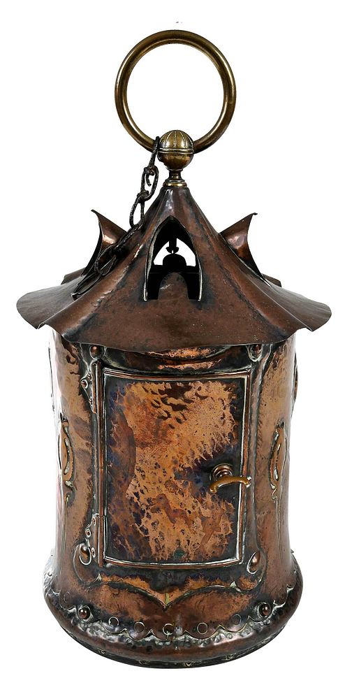 Appraisal: Molded Copper Arts and Crafts Hanging Lantern probably Scottish late