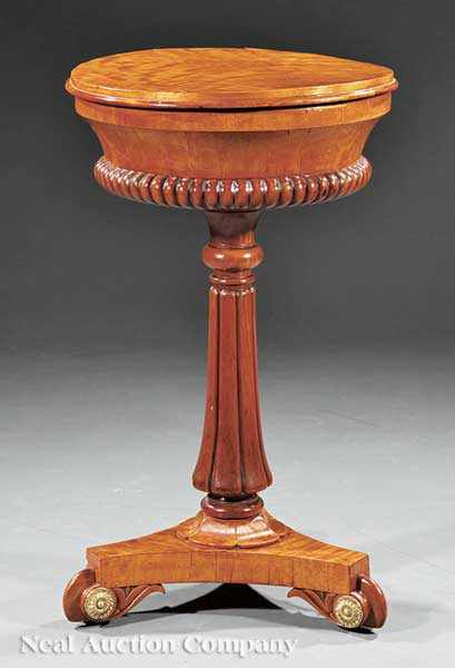 Appraisal: An English Satinwood Teapoy mid- th c telescoping top fitted