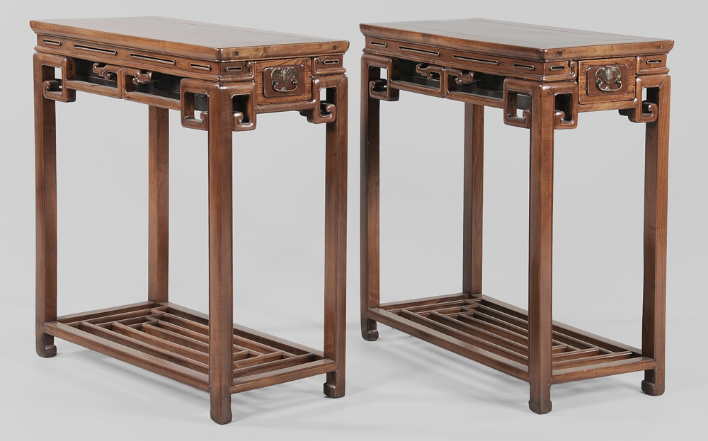 Appraisal: Pair Ming Style Fruitwood Tables Chinese th century each with