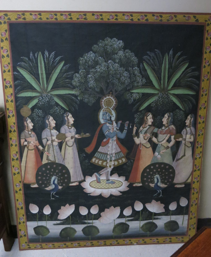 Appraisal: KRISHNA WITH MAIDENS OIL ON FABRIC MOUNTED TO BOARD th