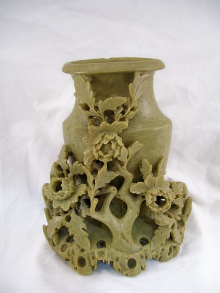 Appraisal: Carved Soapstone Urn Vase Large single carved urn with pierced