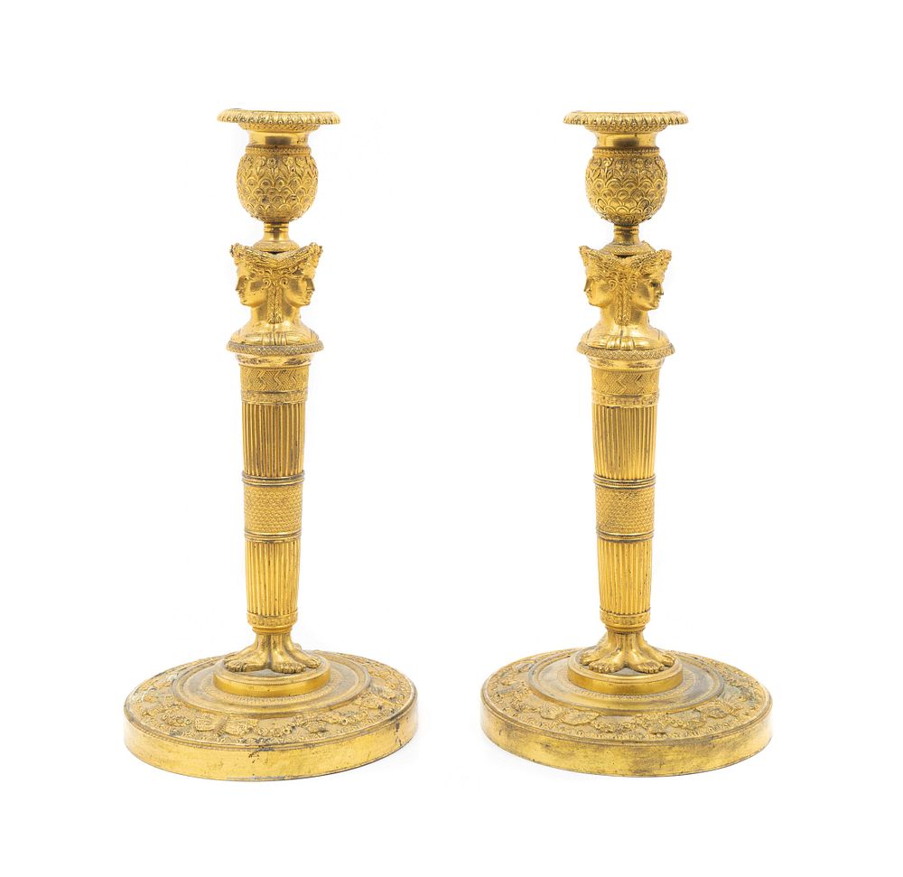 Appraisal: A Pair of Louis XVI Style Gilt-Bronze Candlesticks Mounted as