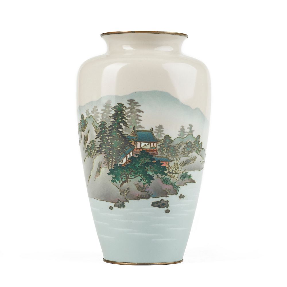 Appraisal: Japanese Meiji Cloisonne Landscape Vase - Tall Japanese Meiji period