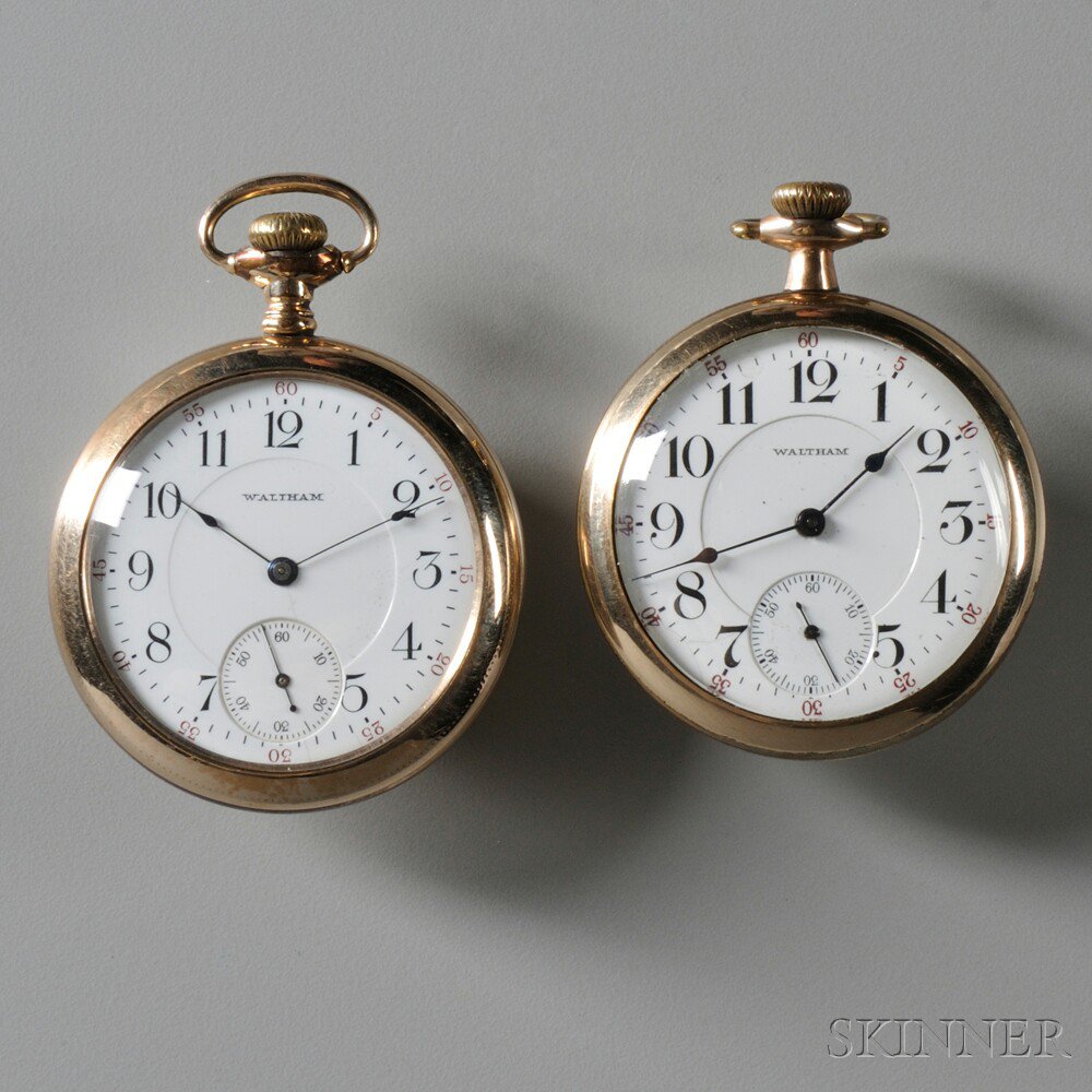 Appraisal: Two Gold-filled Waltham Open Face Watches both with porcelain double