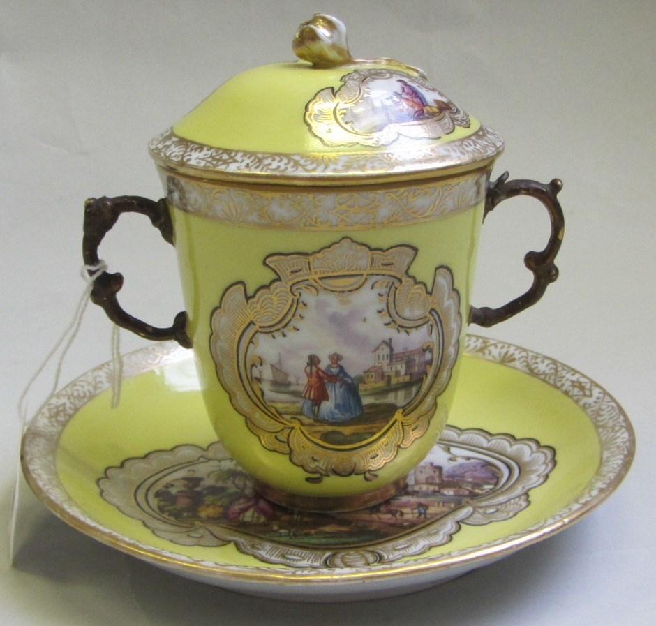 Appraisal: A Meissen yellow ground cup cover and stand th century