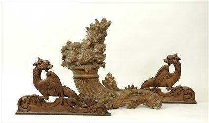 Appraisal: Pair of Renaissance-Style Griffin-Carved Oak Architectural Ornaments Together with a