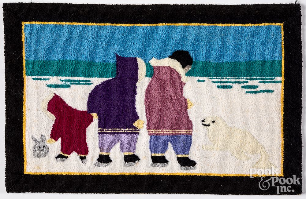 Appraisal: Contemporary Grenfell hooked mat Contemporary Grenfell hooked mat with Eskimo