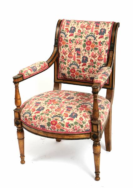 Appraisal: A Directoire style paint decorated fauteuil modern height in