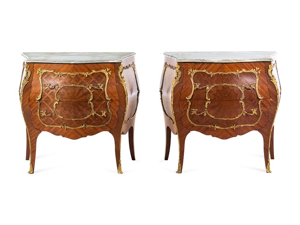 Appraisal: A Pair of Louis XV Style Gilt Bronze Mounted Marble-Top