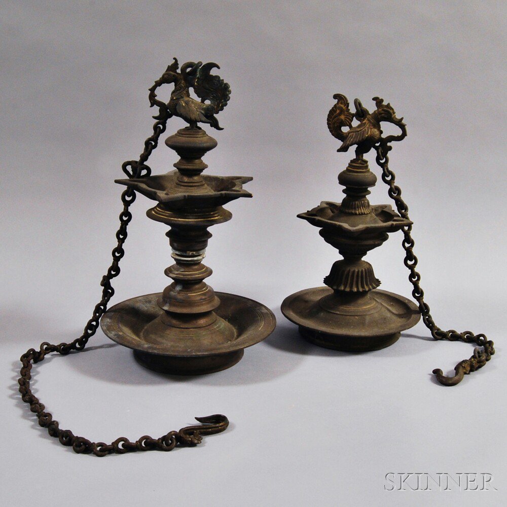 Appraisal: Pair of Hanging Lamps India th th century brass the