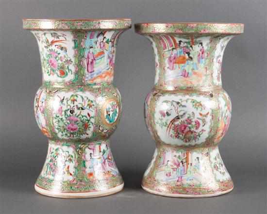 Appraisal: Pair of Chinese Export Rose Medallion porcelain Ku-form vases circa