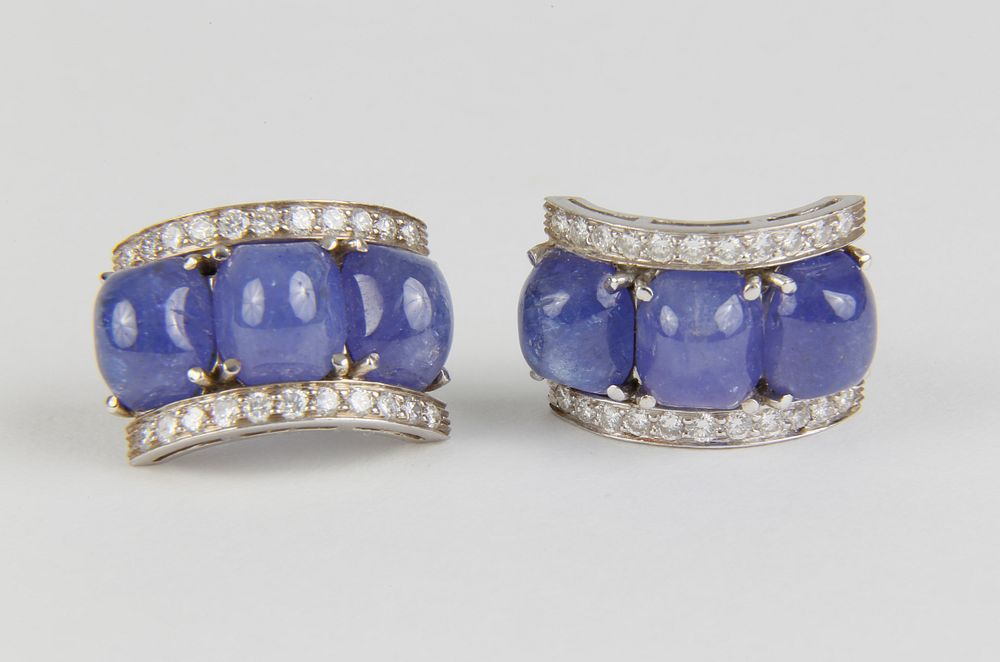 Appraisal: Pair of Seaman Schepps k White Gold Cabochon Tanzanite and