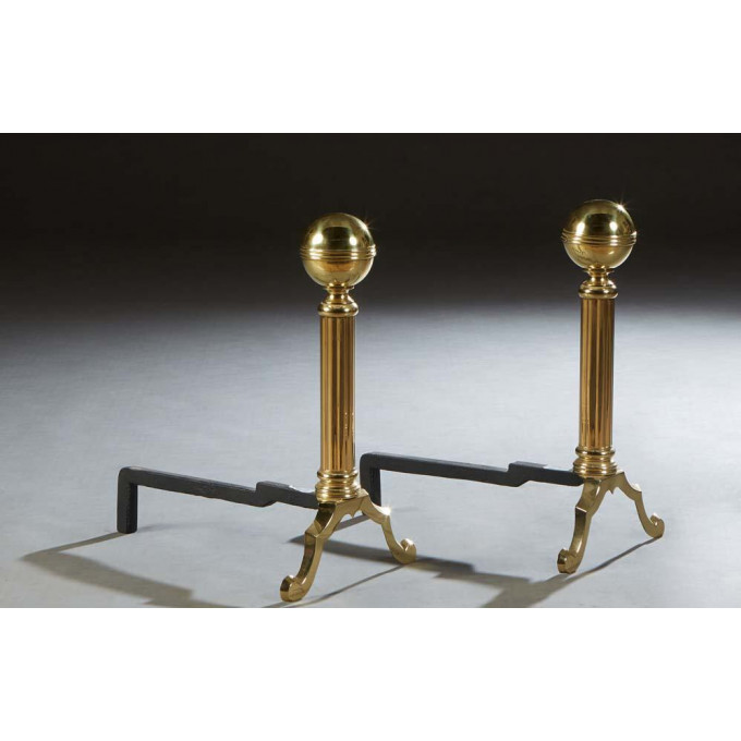 Appraisal: Pair of Brass and Iron Andirons th c with brass