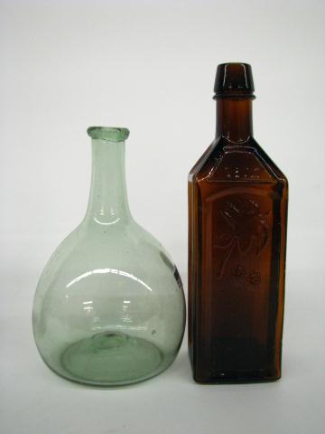 Appraisal: Two antique bottles including free-blown aqua open pontil chestnut and