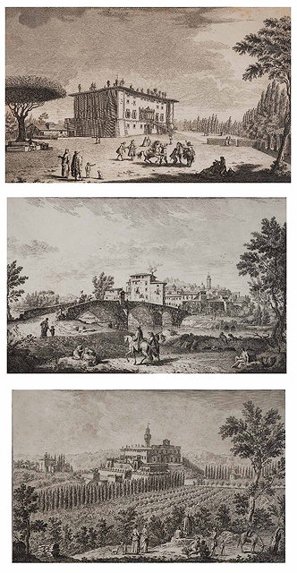 Appraisal: A SET OF THREE MONOCHROME ENGRAVINGS by Guiseppe Zocchi of