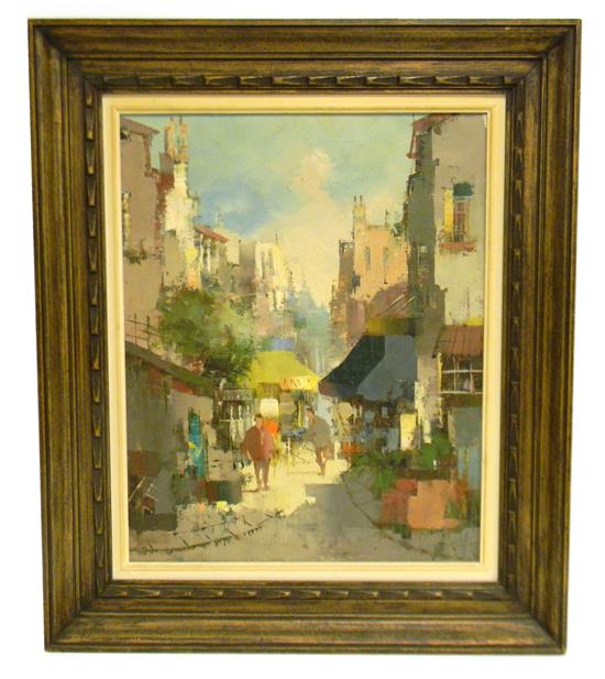 Appraisal: P Romier French th C abstract oil on canvas depicting