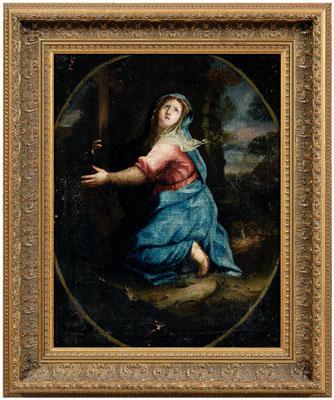 Appraisal: Old Master painting Mary embracing the foot of the cross