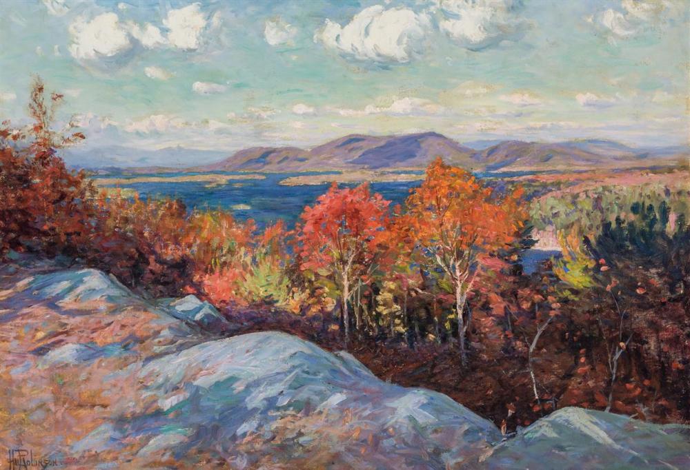 Appraisal: HAL ROBINSON American - Landscape of Lake and Mountains oil