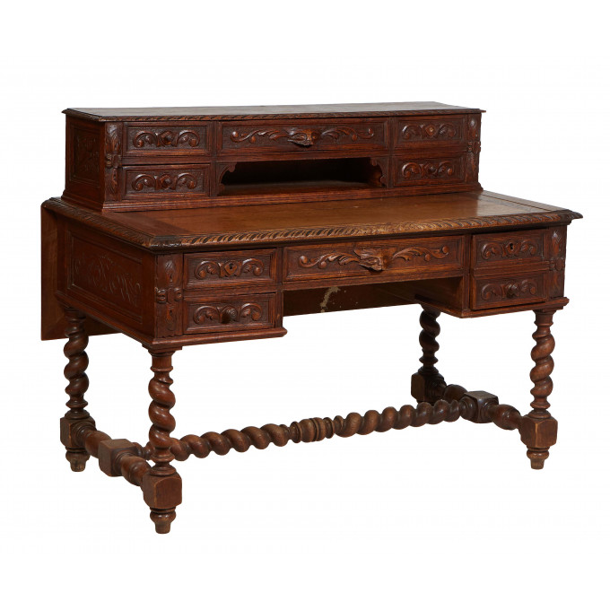 Appraisal: Unusual French Henri II Style Carved Oak Desk c the