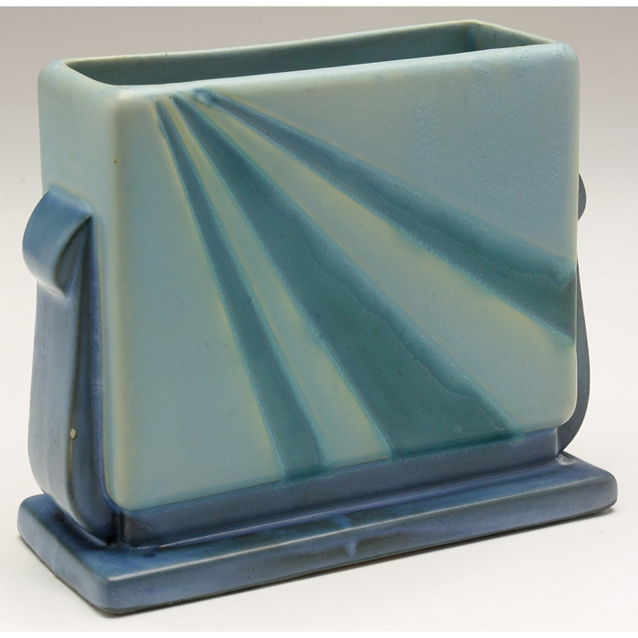 Appraisal: Roseville Futura vase rectangular shape in blue with a sun-ray