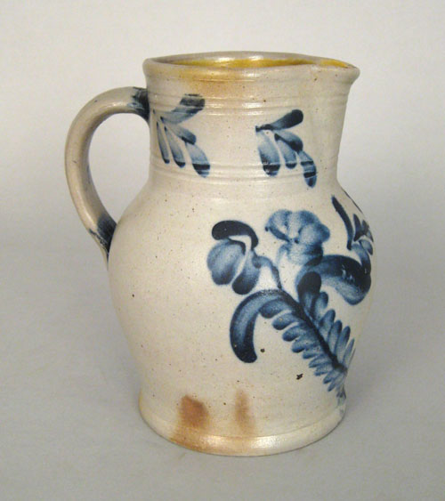 Appraisal: Stoneware pitcher th c with cobalt floral decoration h