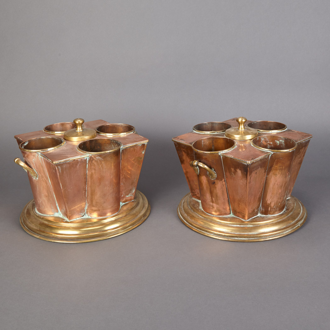 Appraisal: Pair of Brass and Copper Wine Coolers Each with a