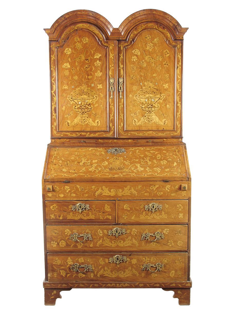 Appraisal: A Dutch walnut and floral marquetry bureau cabinet