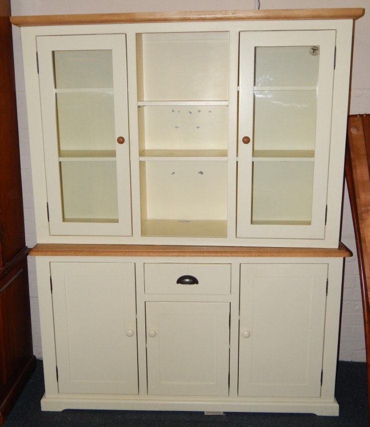 Appraisal: An ash and cream painted kitchen dresser with a central