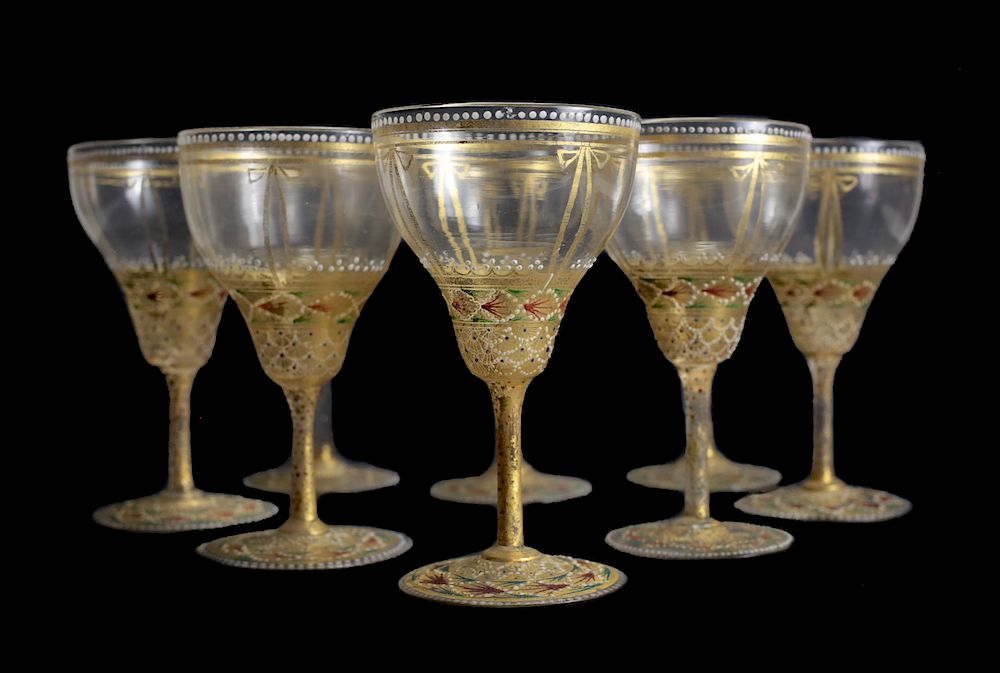 Appraisal: Venetian Gilt Enamel Water Glasses Venetian water glasses with gilt