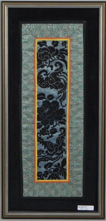 Appraisal: Framed Chinese Embroidered Silk Panel worked with moths and blossoms