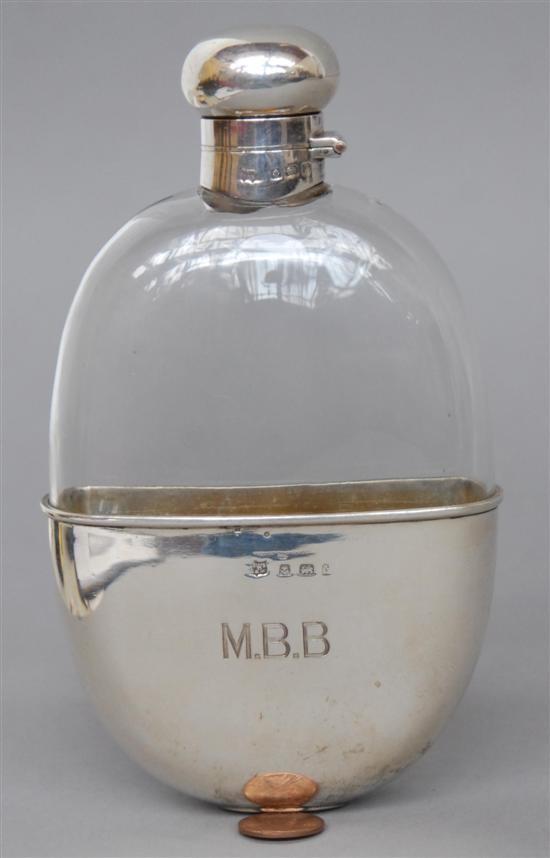 Appraisal: ANTIQUE STERLING AND CRYSTAL ENGLISH FLASK H